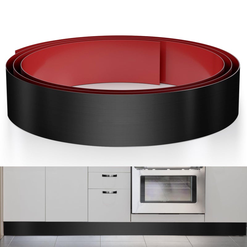 Sanbege Stainless Steel Toe Kick Cover  4"" x 102"" Baseboard Plate  Self Adhesive Kickplate for Bottom of Door  Kitchen Island  Cabinet  Cupboard (Brushed Black) - Image 1